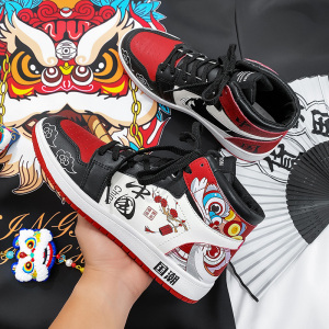 中国风醒狮国潮aj1男鞋高帮空军一号春季学生内增高潮鞋运动板鞋