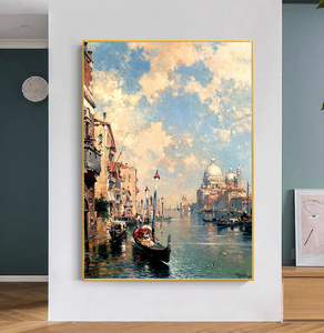 纯手绘玄关油画挂画定制餐厅竖版美式客厅装饰画电表箱威尼斯风景