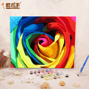 魔术手数码diy数字油画 抽象客厅风景简单大幅手绘画 彩色玫瑰