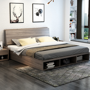 北欧榻榻米双人床主卧现代简约卧室家具落地储物高箱床