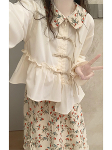 春季盐系穿搭温柔系炸街奶乖气质复古新中式国风衬衫两件套装裙子