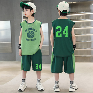 男童夏装套装2024新款洋气儿童夏季速干衣运动无袖篮球背心训练服
