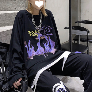 美式复古长袖t恤女早秋2022新款宽松高街嘻哈中长款学生上衣ins潮