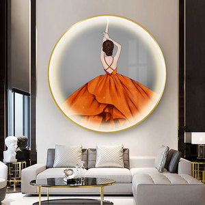 智能挂画带灯装饰画餐厅入户玄关发光轻奢天猫精灵小爱同学圆形画