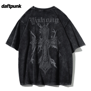 fog牛头骷髅短袖韩国限定vtg潘多拉洗水复古潮流梵文字母半袖男女2人