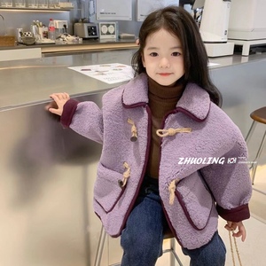 韩国童装冬季女童羊羔绒牛角扣保暖短款外套新宝宝洋气加厚实上衣