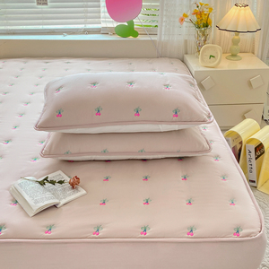 A类母婴级夹棉床笠单件席梦思床垫保护套刺绣1.2m1.5米1.8床罩