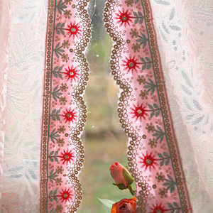 免打孔法式温馨粉色蕾丝纱帘超仙加厚窗纱魔术贴门帘小窗户窗帘