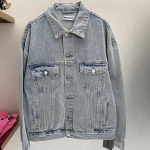 正品balenciaga/巴黎世家后背水钻烫钻字母logo牛仔夹克男女外套