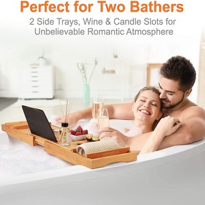 竹制浴缸置物架木制浴室泡澡托盘可拉伸阅读架平板支架手机托盘酒