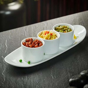 创意酒店陶瓷纯白三拼小菜碟子餐厅会所高档冷菜盘拼盘意境菜餐具