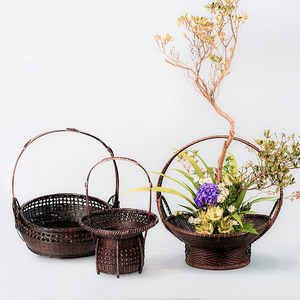 中华花艺篮插花小原流池坊标准篮摆设花器花瓶手工竹编
