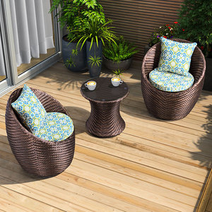 紫叶阳台藤椅三件套创意 室外别墅庭院藤编露台简约休闲椅子组合