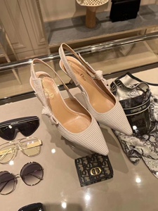 dior迪奥 2022新款尖头绑带字母蝴蝶结真皮凉鞋高跟鞋皮鞋