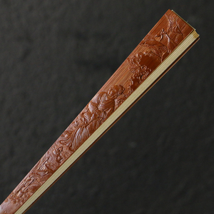 精品名家袁江纯手工浅浮雕"文人图"老玉竹扇骨竹雕文玩折扇子