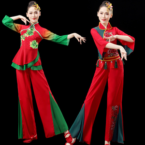 秧歌舞演出服装2024新款现代广场舞蹈服中老年胶州喜庆扇子舞套装