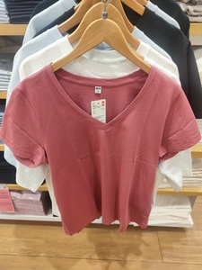 优衣库女装 supima cotton v领t恤(短袖 全棉 纯色) 447012