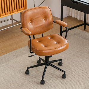 电脑椅小空间卧室办公椅子靠背椅家用舒适真皮转椅书房写字书桌椅