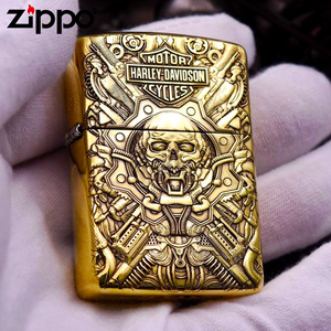 芝宝打火机zippo正品黄铜外壳3d盔甲浮雕哈雷战士骷髅头男士火机