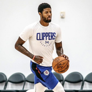 保罗乔治同款篮球短袖训练服夏快船队宽松纯棉大码白色运动t恤男