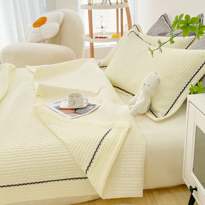 简约双面床盖绗缝被单加厚夹棉床单奶油风ins黄色夏被四件套床罩