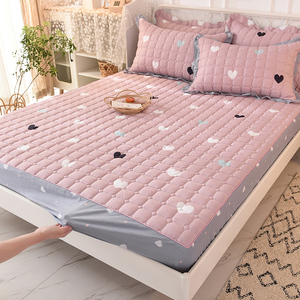 韩版纯棉夹棉床笠全棉加厚床罩绗缝床套防滑床垫套固定床单女孩床