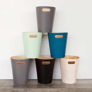 6色 ㊣加拿大umbra原木质木纹日式北欧木制垃圾桶圆形废纸篓9升
