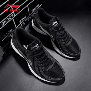 李宁跑步鞋男鞋2022夏季新款男士轻便休闲跑鞋减震网面黑色运动鞋