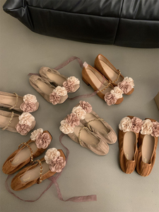 晚风温柔新中式单鞋仙女芭蕾鞋子春夏花朵复古法式玛丽珍鞋高跟鞋