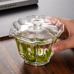 高档玻璃盖碗单个功夫茶具绿茶泡茶器高端透明手抓壶防烫不烫手杯
