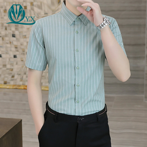 夏季商务休闲短袖条纹衬衫男士韩版修身免烫衬衣垂感丝滑高档寸衫