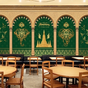 泰国东南亚风情装修墙纸新马泰餐厅装饰壁画泰式按摩足浴店壁纸