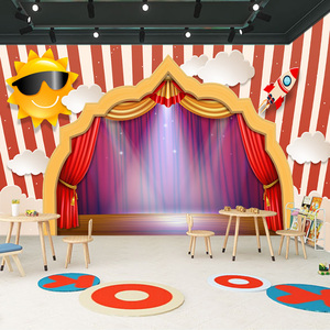 小主持人墙纸幼儿园表演区舞台背景墙幕布口才培训班教室装饰壁纸
