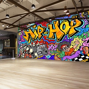 hiphop街头嘻哈涂鸦墙纸运动健身房背景墙壁画舞蹈街舞工作室壁纸
