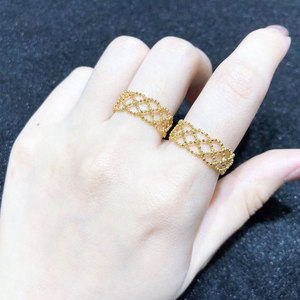 18k金戒指彩金玫瑰金镂空链戒au750黄金转运珠指环活口可调节女款