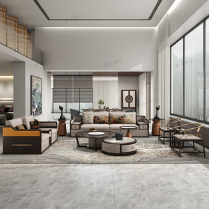 新中式轻奢设计师现代沙发龙凤檀全实木真皮客厅简约高档别墅沙发