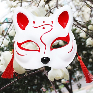 神明少女拍照道具面具彩绘日式可爱和风狐狸全半脸古风猫脸面具罩