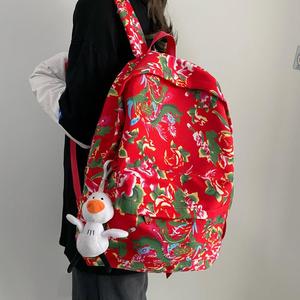 中国风书包东北大花布双肩包民族风大容量小众设计款女大学生背包