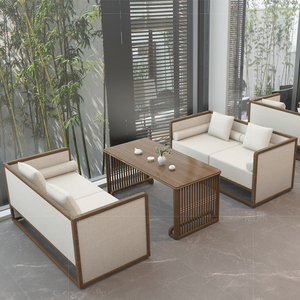 新中式轻奢售楼处洽谈沙发茶楼会所民宿餐厅包厢会客卡座实木茶几