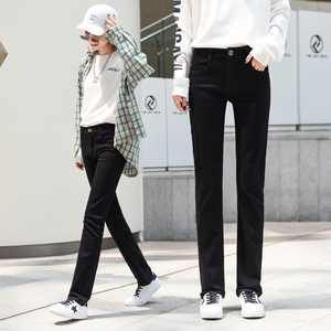 黑色直筒牛仔裤女春秋季新款韩版显瘦大码弹力宽松直筒女式长裤子