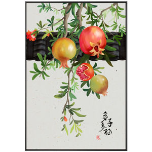 印花客厅竖版石榴玄关多子多福手工满绣棉丝线十字绣挂画高端简单