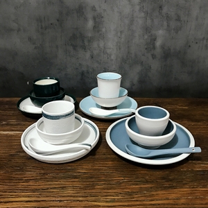 酒店摆台餐具简约陶瓷碗碟主题餐厅饭店台面四件套定制印字