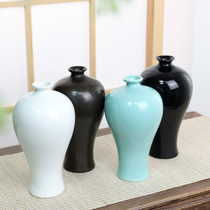陶瓷花瓶景德镇中式插花器皿黑色手工小梅瓶花道花器客厅桌面摆件