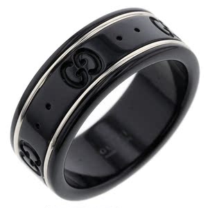 (售罄) 日本直邮 二手 gucci 古驰 18k白金黑陶瓷戒指 12号