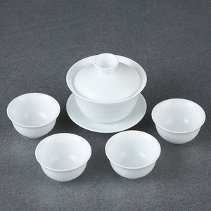 高温白瓷泡茶盖碗陶瓷三才碗大中小潮汕功夫茶具茶杯家用单个茶碗