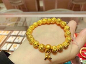 六福珠宝专柜代购足金999核桃珠黄金手串男士手链计价素金送礼