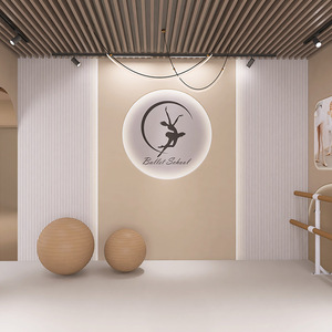3d舞蹈室背景壁纸奶油风瑜伽馆芭蕾舞艺术培训中心前台logo墙纸