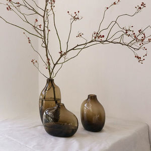 日式禅意透明玻璃花瓶不规则几何小口一枝花器客厅插花家居摆件