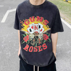 枪与玫瑰guns n roses1991枪花乐队vtg短袖t恤高街洗水vintage潮