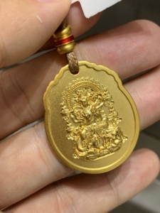足金999精品古法工艺普贤菩萨实心吊坠黄金纯24k金精品正品保真